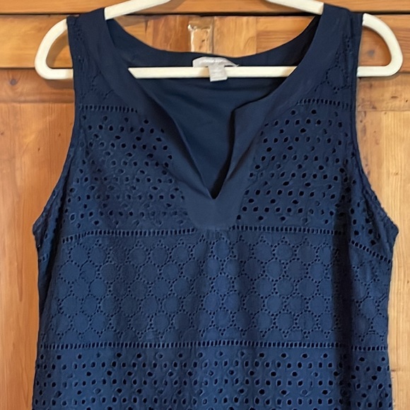 Banana Republic Navy Blue Cotton Eyelet Dress Sz. 14 fits like a 12 - Picture 1 of 13